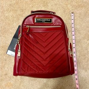NWT Karl Lagerfeld burgundy red faux leather backpack.